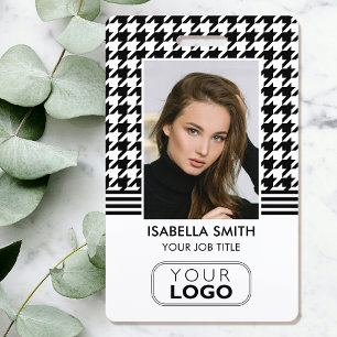 Employee ID Company Logo QR Houndstooth White ID Badge