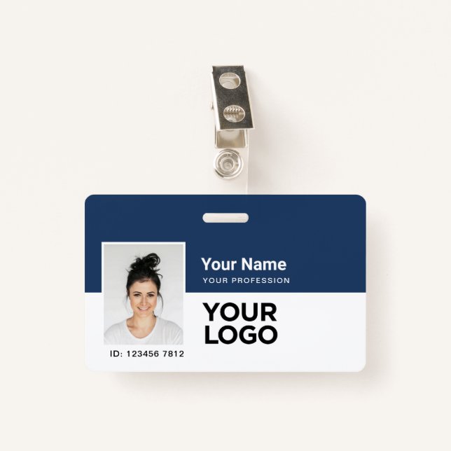 Employee ID Company Photo Bar or Qr Code Logo Name ID Badge (Front with Clip)