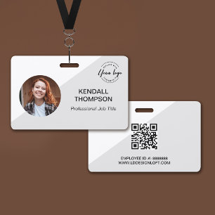 Employee ID minimalist Grey Custom logo QR code ID Badge