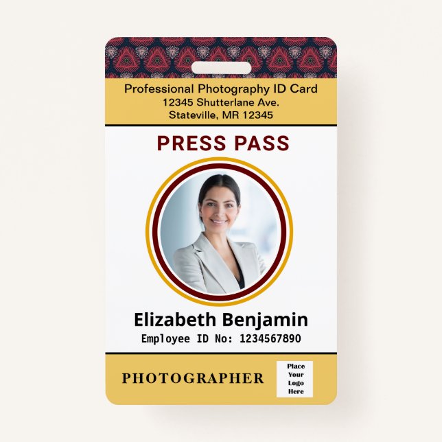 Employee ID Name  Custom Photo Logo Bar Code ID Badge (Front)