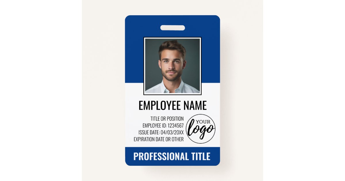 Employee ID Photo, Logo, Title Custom Plastic ID Badge Zazzle