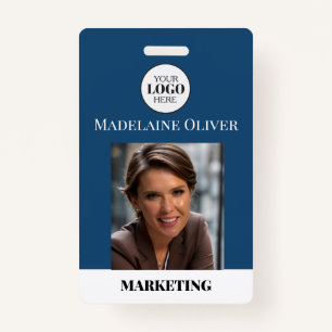 Employee ID Photo QR Code Blue Logo Badge ID Badge