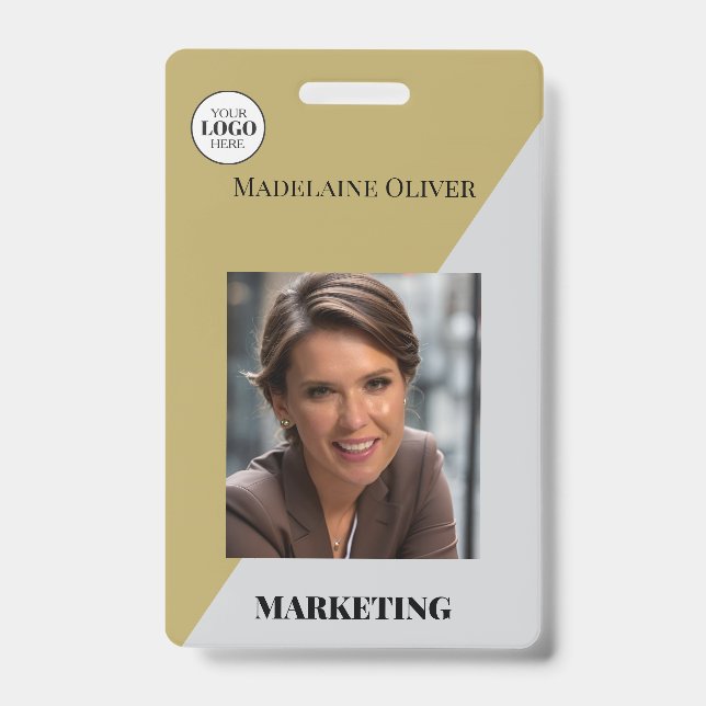 Employee ID Photo QR Code Gold Colour Logo Badge (Front)