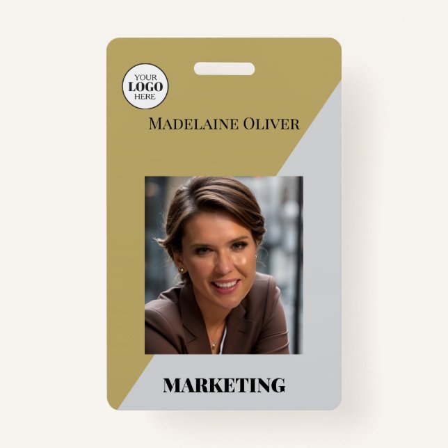 Employee ID Photo QR Code Gold Colour Logo Badge ID Badge (Front)