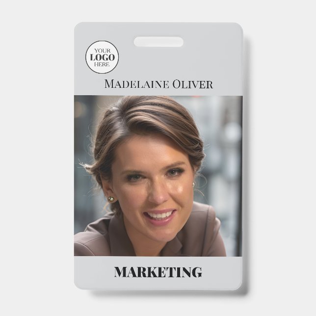 Employee ID Photo QR Code Grey Logo Badge (Front)