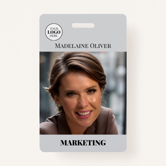 Employee ID Photo QR Code Grey Logo Badge ID Badge (Front)