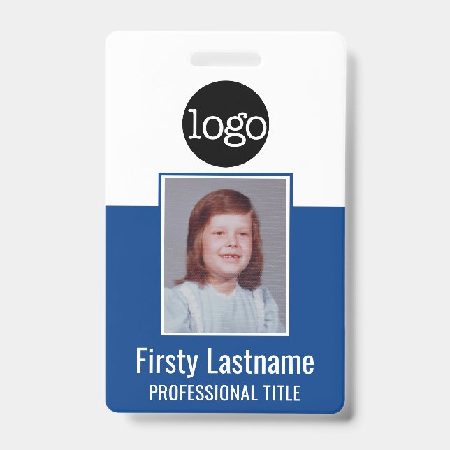 Employee ID - Photo, QR Code, Logo, Name Blue Badg Badge (Front)