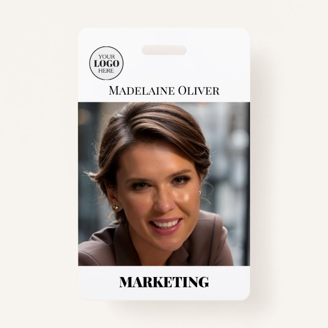 Employee ID Photo QR Code Simple Logo Badge ID Badge (Front)