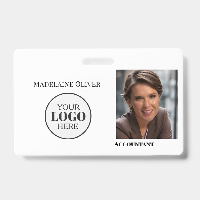 Employee ID Photo QR Simple Logo  Badge (Front)