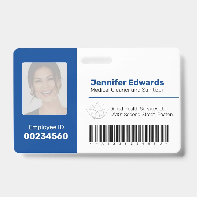 Employee identification ID barcode photo dark blue Badge (Front)