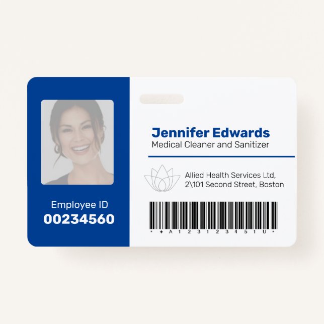 Employee identification ID barcode photo dark blue ID Badge (Front)