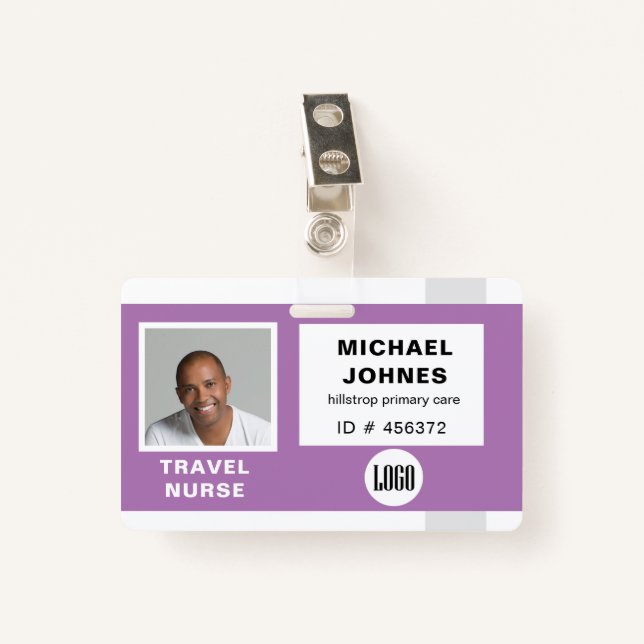 employee logo and photo name tag ID badge (Front with Clip)