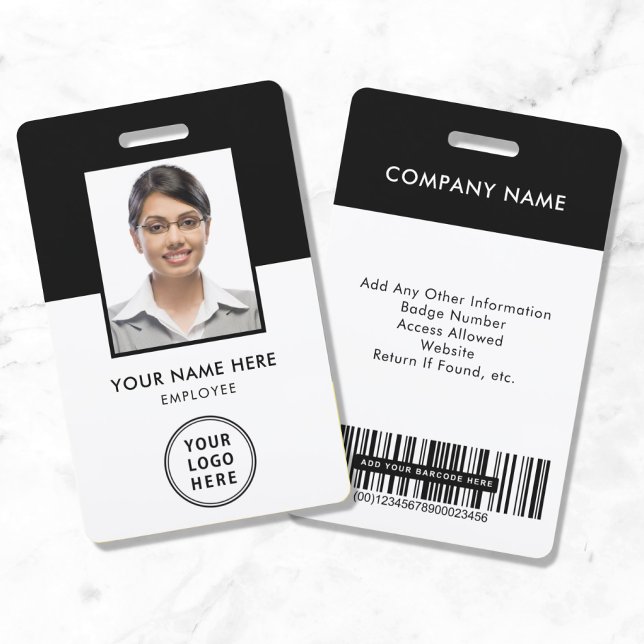 Employee Logo Bar Code Black Photo ID Badge (Creator Uploaded)