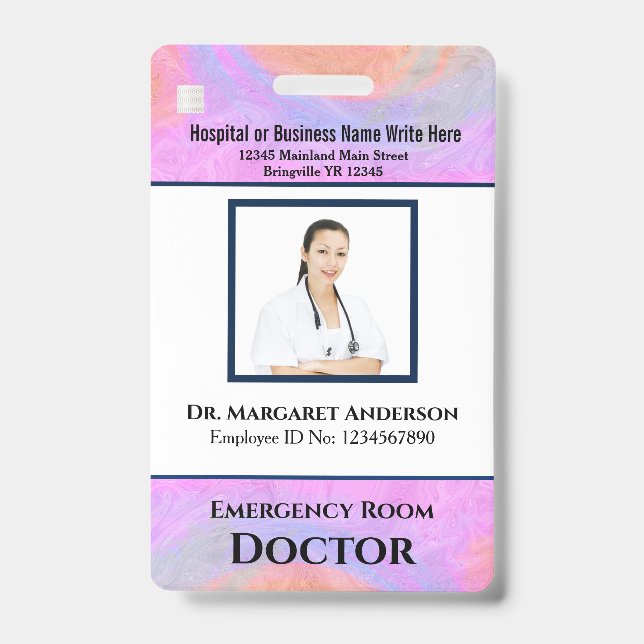 Employee Logo Bar Code Photo Name Custom ID Badge (Front)