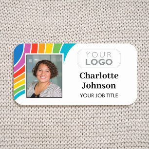 Employee Logo Photo ID Rainbow Colours Custom Name Tag