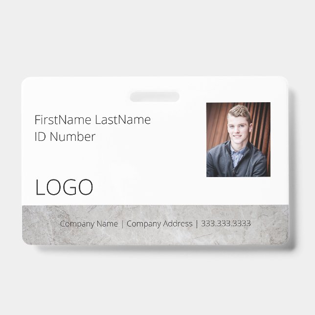 Employee Marble Look ID Badge with Barcode (Front)