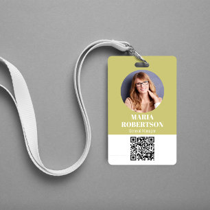 Employee Name Badge Photo Minimalist QR Code ID Badge