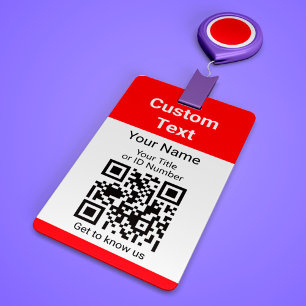 Employee Name ID Title And QR Code Simple Red ID Badge