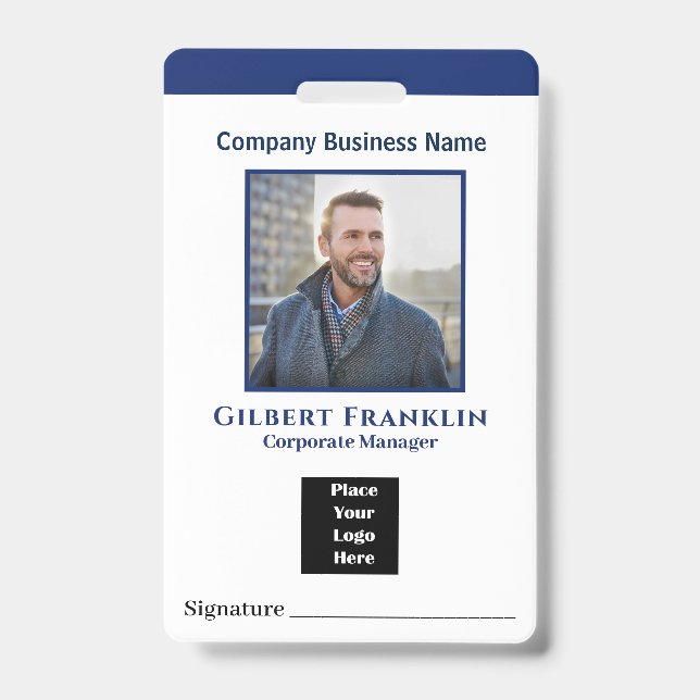 Employee Name Photo Logo Bar Code Custom Badge ID Badge (Front)