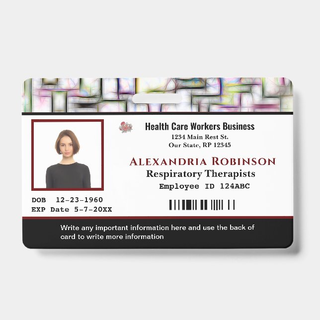 Employee Name Photo Logo Bar Code Custom ID Badge (Front)