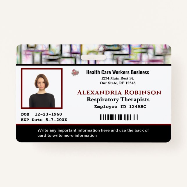Employee Name Photo Logo Bar Code Custom ID Badge (Front)