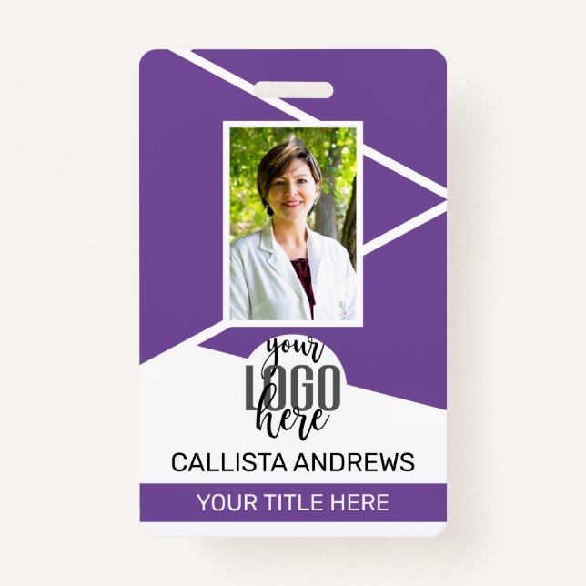 Employee Name Title Barcode Logo Purple Geo ID ID Badge (Front)