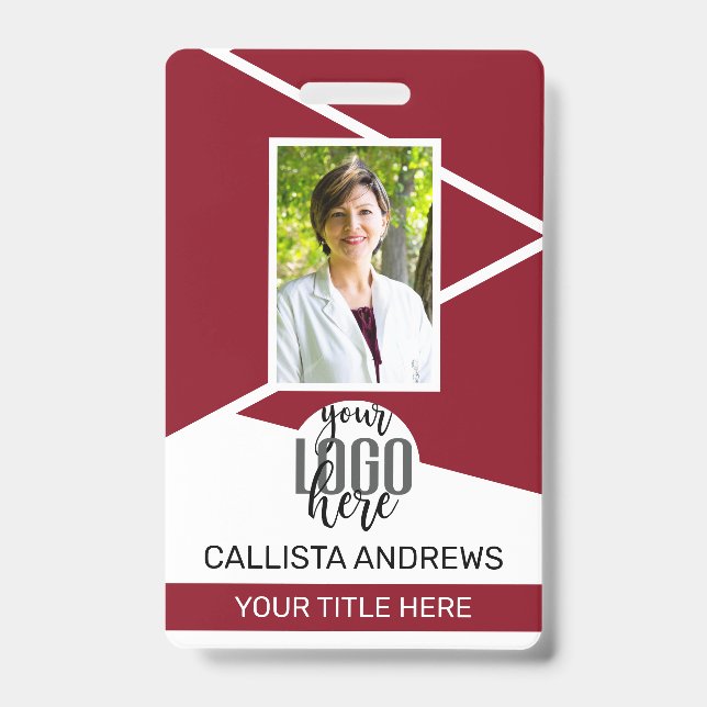Employee Name Title Barcode Logo Red Geo ID Badge (Front)
