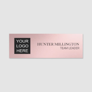 Employee Name Title Logo Metallic Blush Pink  Name Tag
