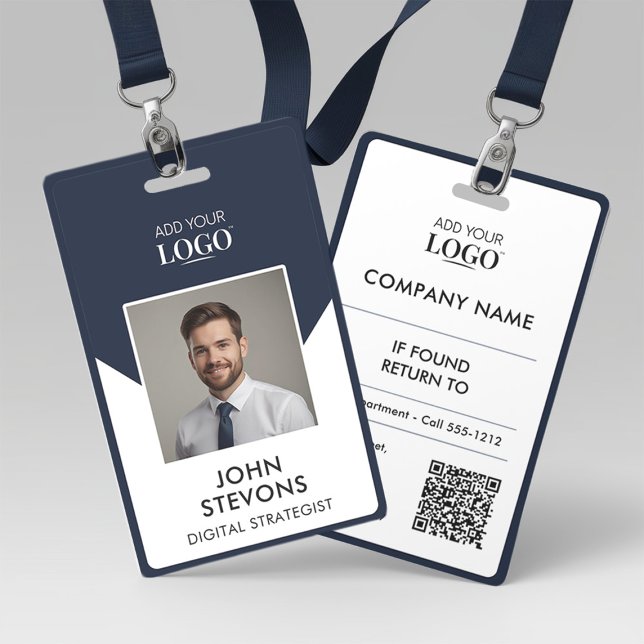 Employee Navy Blue QR Code Photo ID Badge (Creator Uploaded)