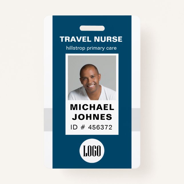 employee nurse photo and logo name badge ID badge (Front)