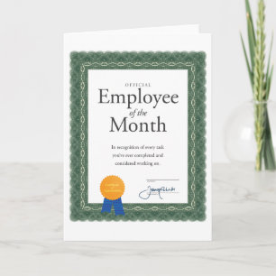 Employee of the Month Certificate on Card