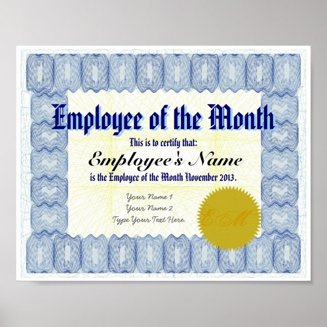 Employee of the Month Certificate Print (Front)