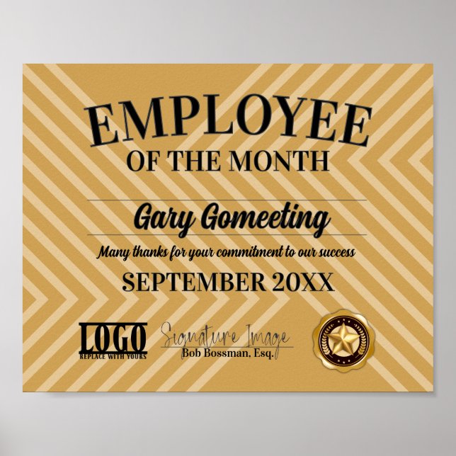 Employee of the month display certificate poster (Front)