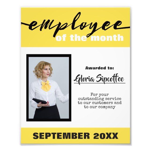 Employee of the month photo award certificate print (Front)