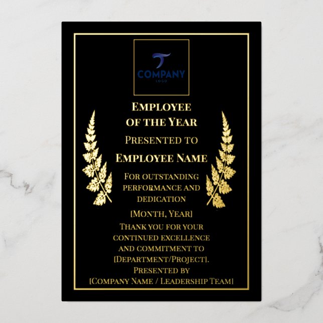 Employee of the Year Custom Foil Award 5×7 Frame Foil Holiday Card (Front)