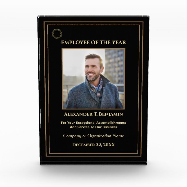 Employee Of The Year Logo Gold Award Custom Photo Block (Front)