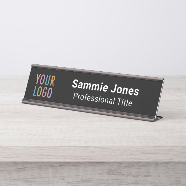 Employee Office Desk Nameplate Business Logo Black (Front)