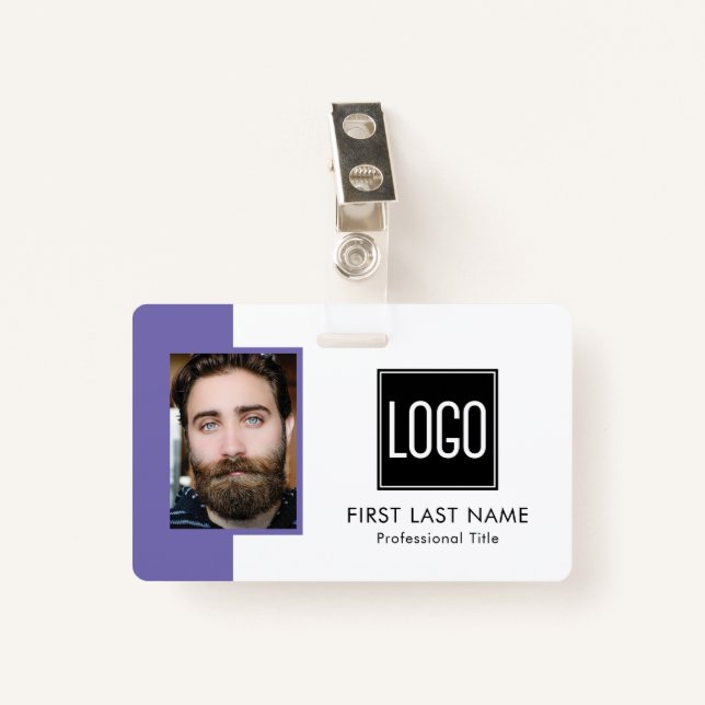Employee Office ID | Purple Logo Photo ID Badge (Front with Clip)