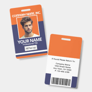 Employee Photo Badge-Orange, White, Navy Blue ID Badge