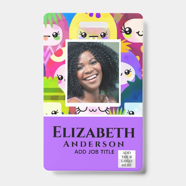 EMPLOYEE PHOTO BADGE QR Code Barcode Kids Monsters ID Badge (Front)