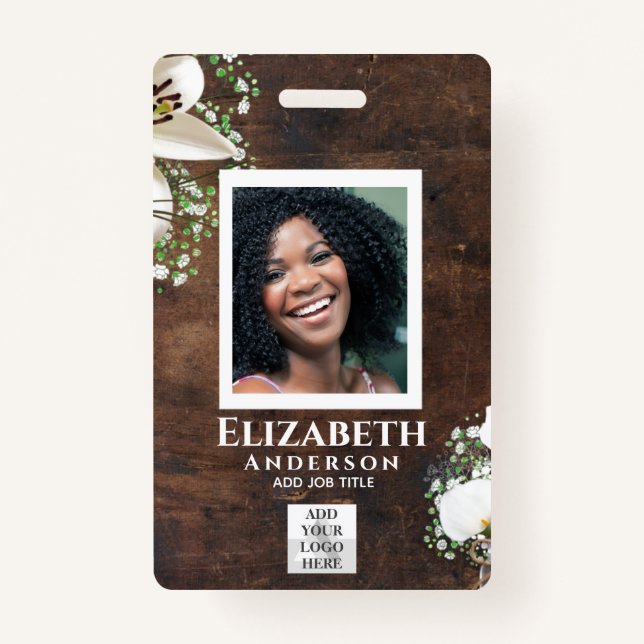 EMPLOYEE PHOTO BADGE QR Code Barcode Rustic Cala ID Badge (Front)