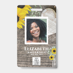 EMPLOYEE PHOTO BADGE QR Code Barcode Sunflowers ID Badge