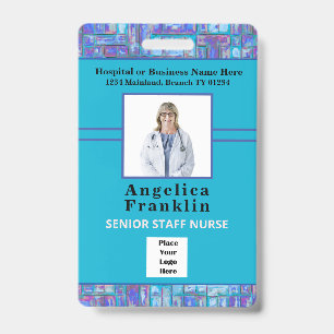 Employee Photo Bar Code Logo Custom Medical Nurse ID Badge