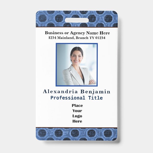 Employee Photo Bar Code Logo ID Custom Badge (Front)