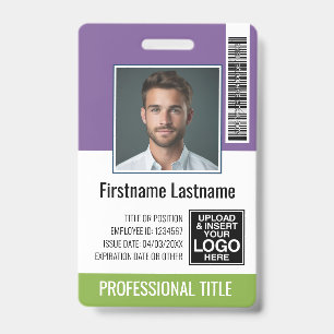 Employee - Photo, Bar Code, Logo Name Purple Green ID Badge