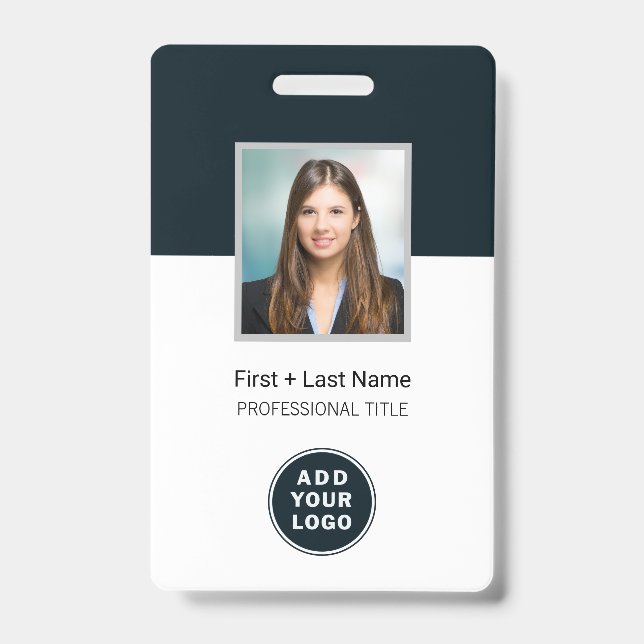Employee Photo Barcode and Logo Custom Name ID Badge (Front)