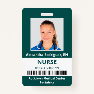 Employee Photo Barcode Blue-Green White Medical ID ID Badge
