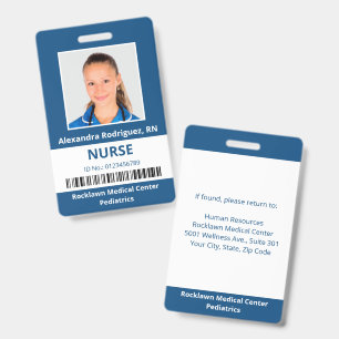 Employee Photo Barcode Blue White Medical ID Badge