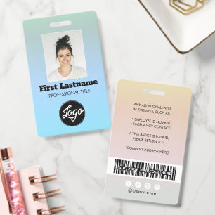 Employee Photo Barcode Logo Name Gradient Badge ID Badge