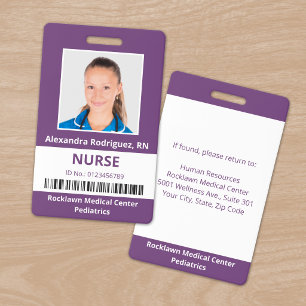 Employee Photo Barcode Purple White Medical ID Badge